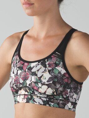 Lululemon Butterfly Print Luxtreme Racerback Sports Bra Medium Support Size 6